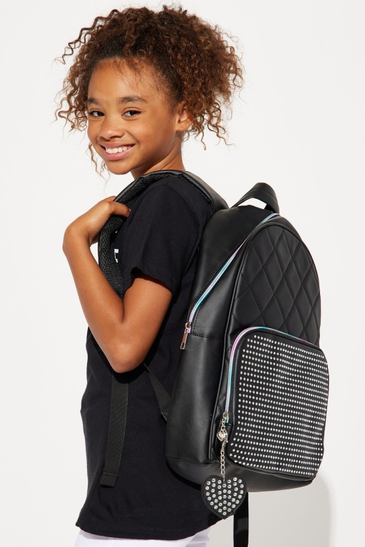 Fashion Nova Mini Rhinestone Ready Large Backpack - Black