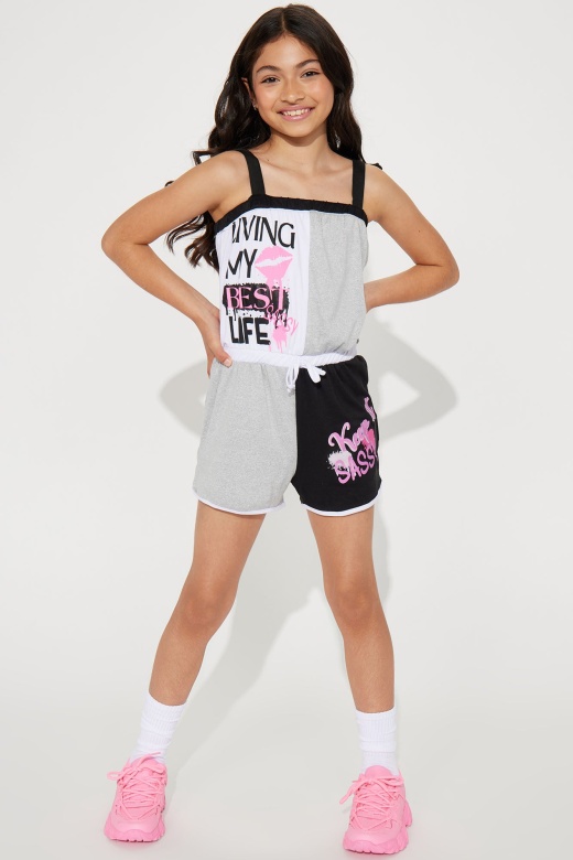 Mini Living My Best Life Yummy Knit Romper - Heather Grey