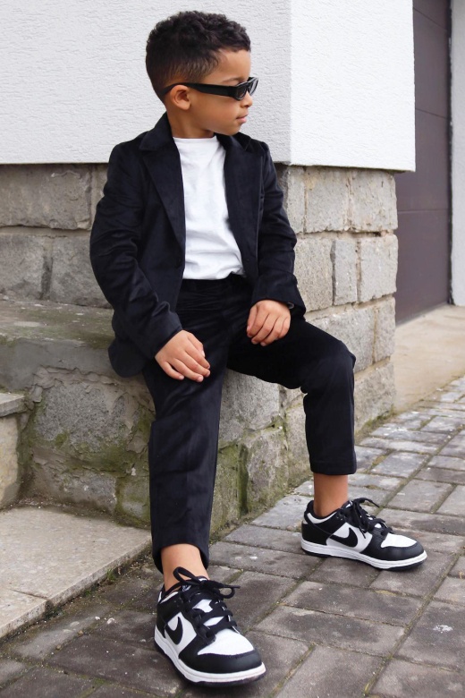 Mini Modern Velvet Slim Trouser - Black