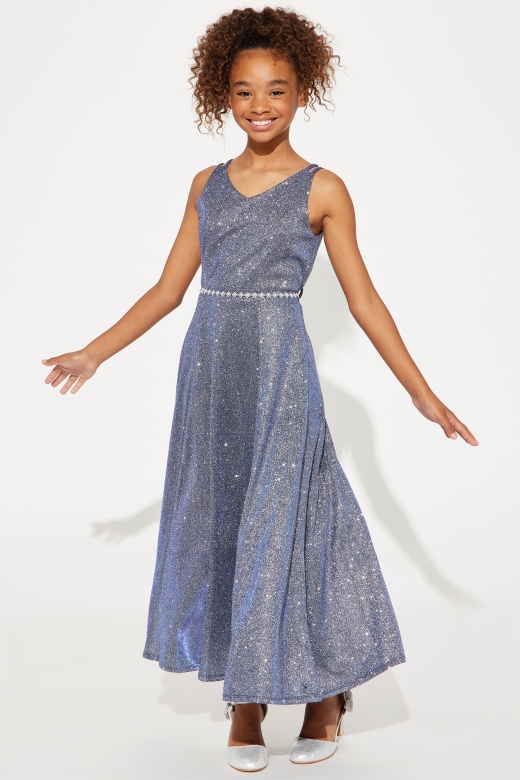 Mini Glitter Knit Sleeveless Maxi Dress - Blue