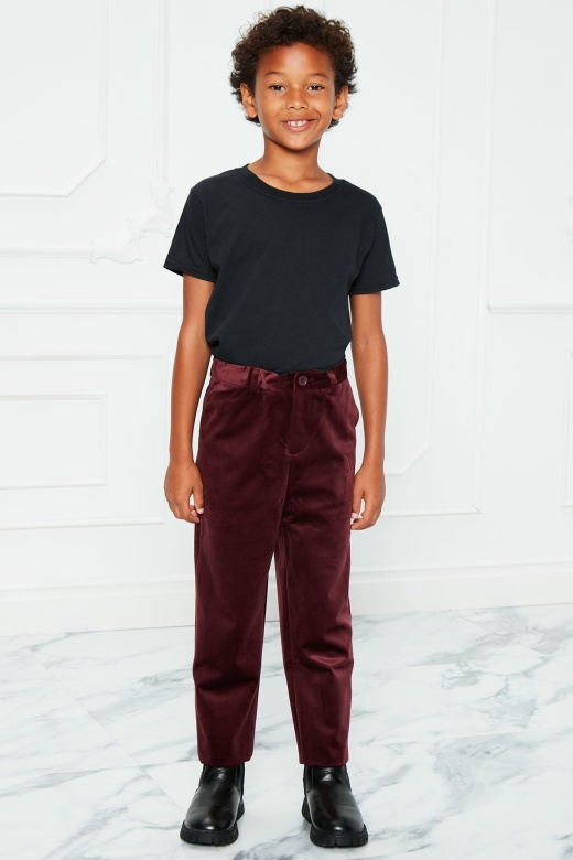 Mini The Modern Velvet Slim Trouser - Burgundy
