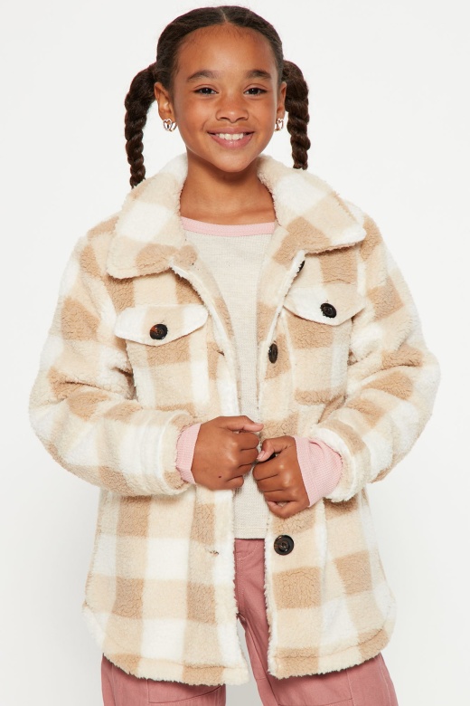 Mini Checkout Sherpa Shacket - Camel/Combo