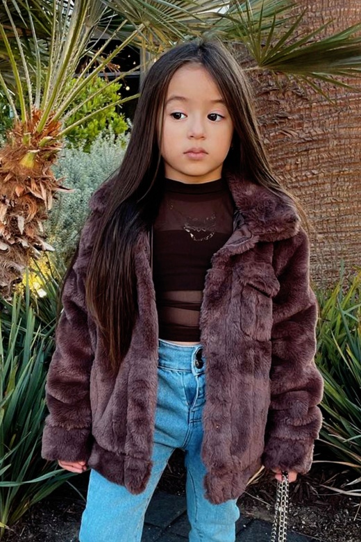 Mini Fashionista Faux Fur Snap Jacket - Chocolate