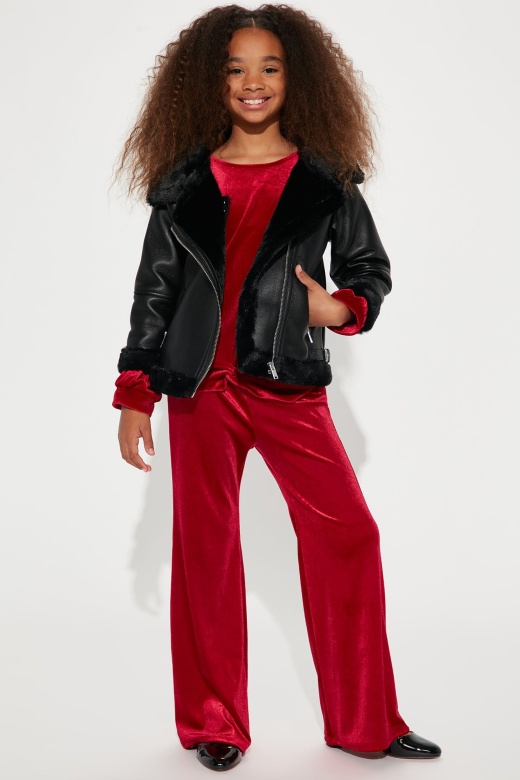 Mini Plush Velvet Pant Set - Red