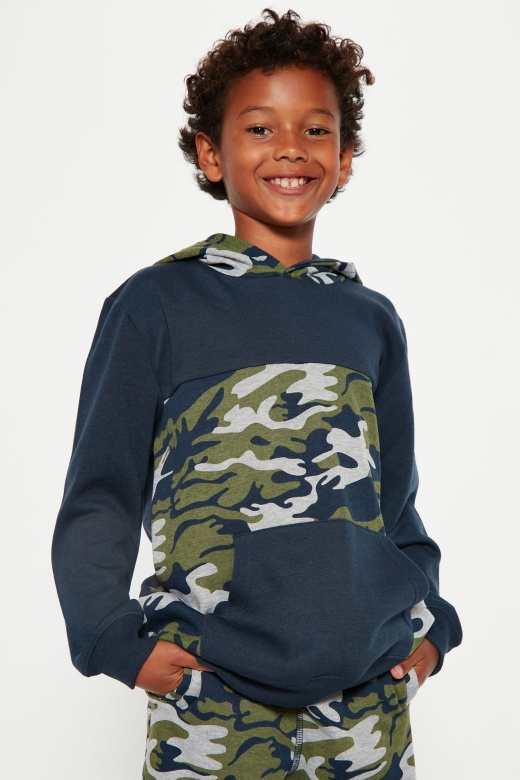 Mini Camo Colorblock Hoodie - Navy/Combo
