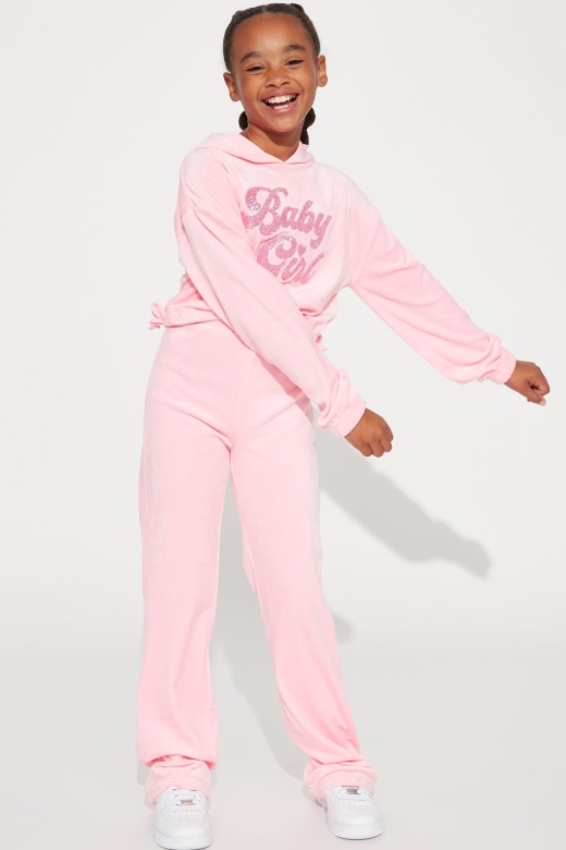 Mini Baby Girl Velour Jogger Set - Pink