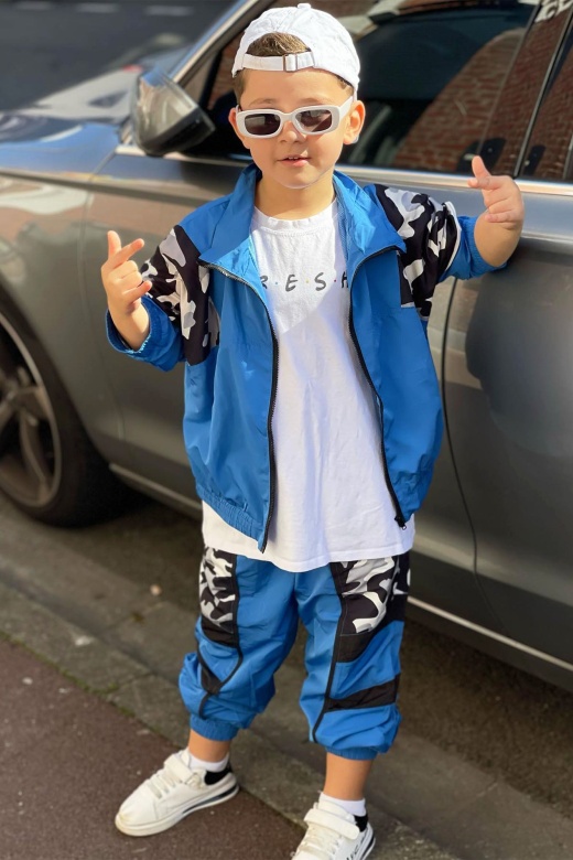 Mini Camouflage Colorblock Jogger Set - Blue/Combo