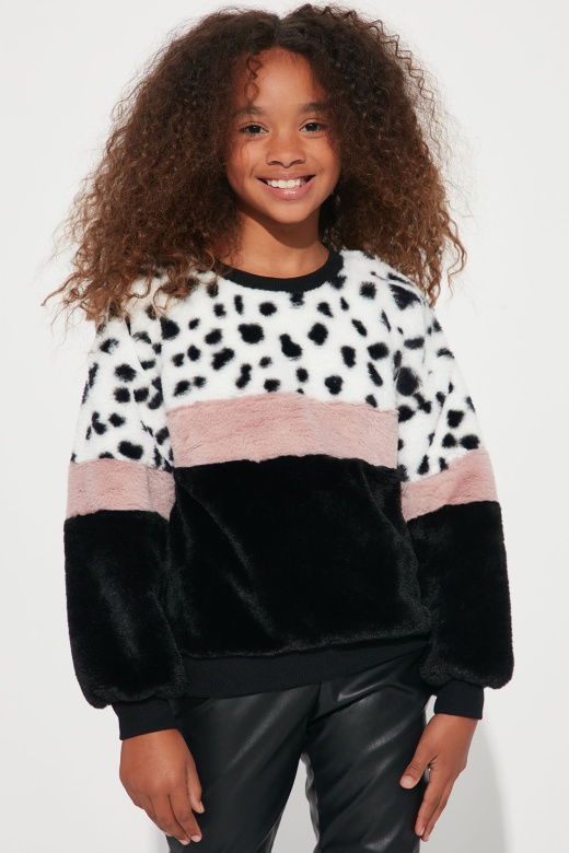 Mini Cruella Faux Fur Top - Black/Combo