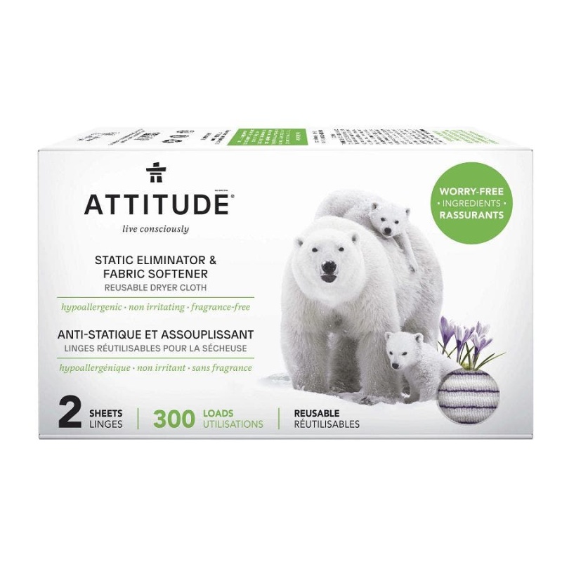 Attitude Static Eliminator & Fabric Softener Dryer Cloths 2 Count