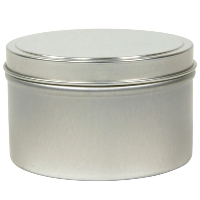 Round Metal Tin With Silver Finish 8 Oz