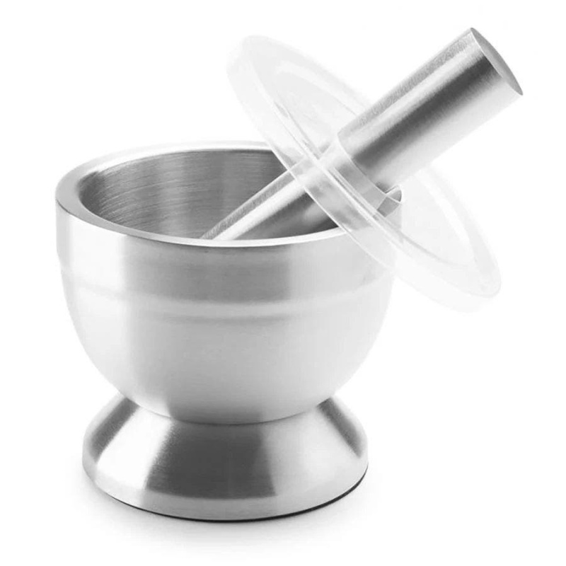Harold Import Hic Stainless Steel Mortar And Pestle With Cover 3.5" X 4"