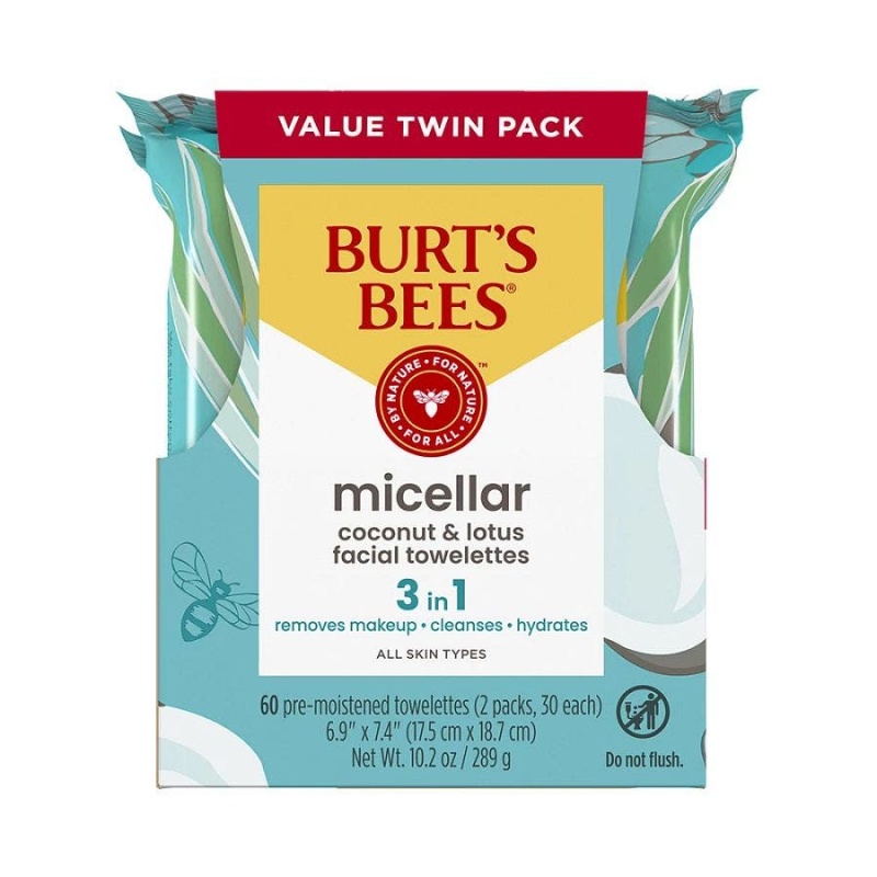Burt's Bees Micellar 3-In-1 Facial Towelettes With Coconut & Lotus Twin Pack