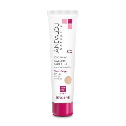 Andalou Naturals Sensitive 1000 Roses Sheer Beige SPF 30 CC Color + Correct Cream