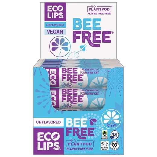Eco Lips Plant Pod Bee Free Unflavored Lip Balm Display – 24 Tubes