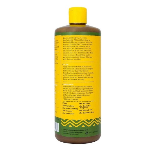 Alaffia Authentic African Black Soap Eucalyptus Tea Tree All-In-One Soap 32 Fl. Oz