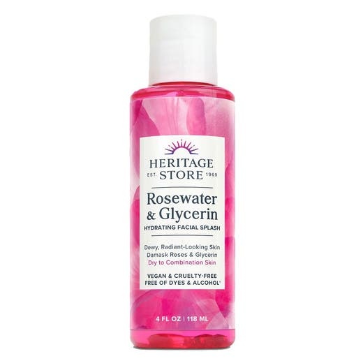 Heritage Store Rosewater & Glycerin Hydrating Facial Splash 4 Fl. Oz - For Radiant Skin