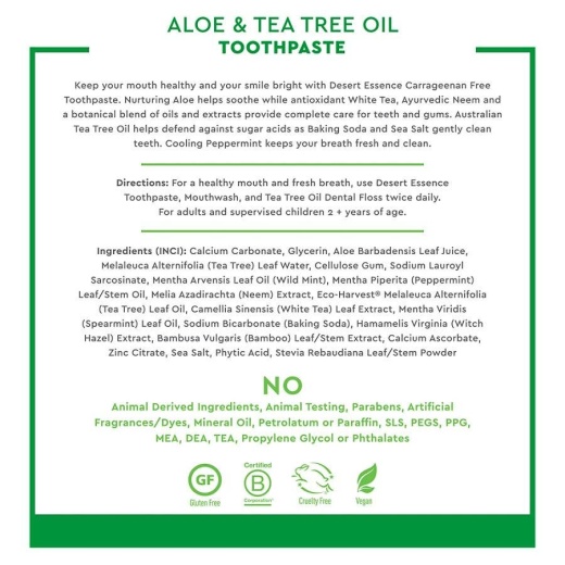 Desert Essence Aloe & Tea Tree Oil Carrageenan Free Toothpaste 6.25 Oz