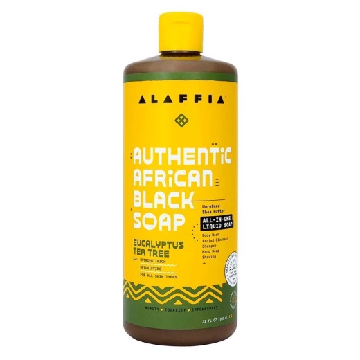 Alaffia Authentic African Black Soap Eucalyptus Tea Tree All-In-One Soap 32 Fl. Oz