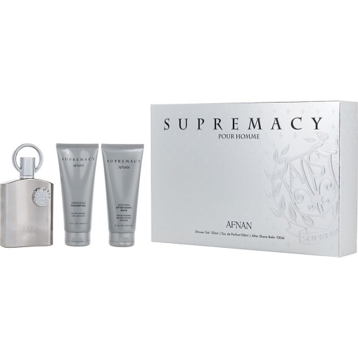 Afnan Supremacy Silver By Afnan Perfumes Eau De Parfum Spray 3.4 Oz & Aftershave Balm 3.4 Oz & Shower Gel 3.4 Oz