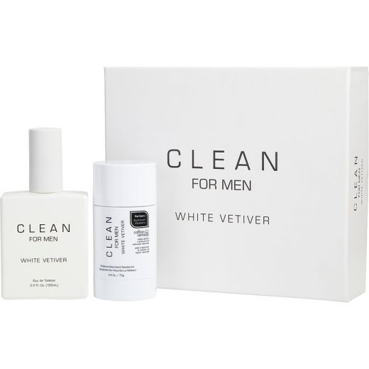Clean White Vetiver Eau De Toilette Spray 3.4 Oz & Deodorant Stick 2.6 Oz
