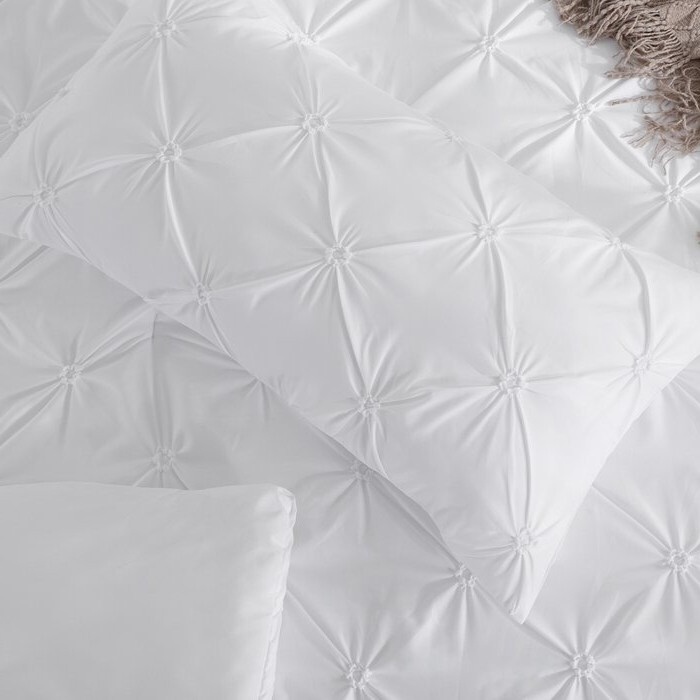Twin Size All Season Pleated Hypoallergenic Microfiber Reversible 2 Piece Comforter Set In White