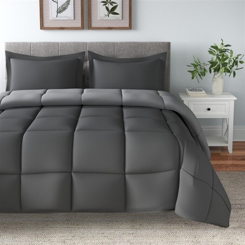 King/Cal King Traditional Microfiber Reversible 3 Piece Comforter Set In Grey