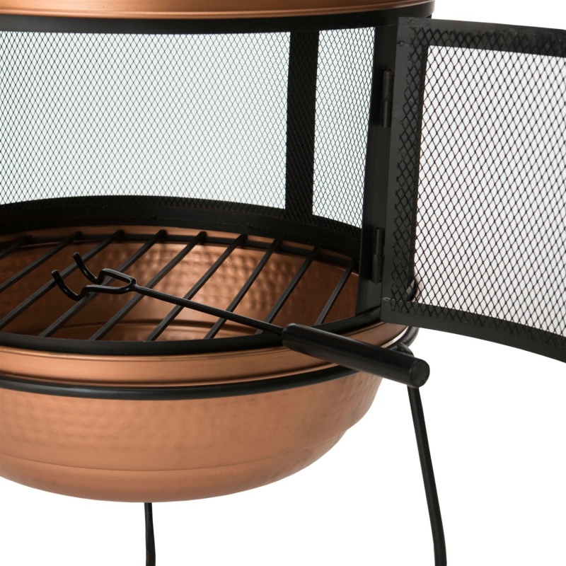 Hammered Copper And Iron Chiminea Fire Pit With Stand