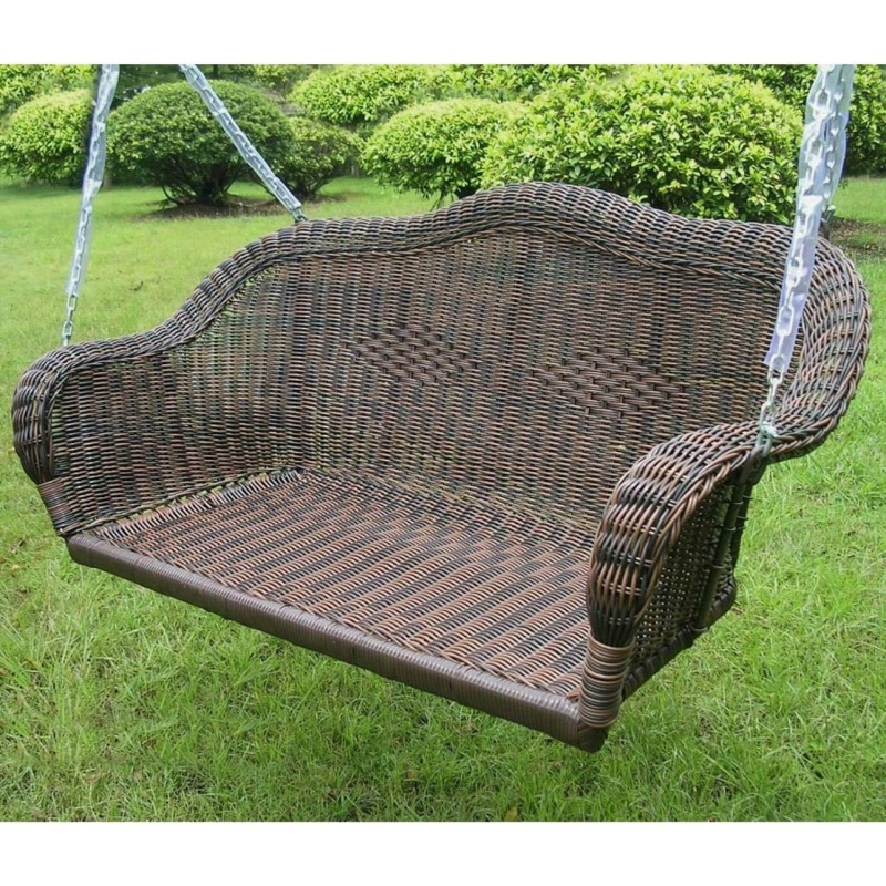 Brown Resin Wicker Porch Swing With 4-Ft Hanging Chain