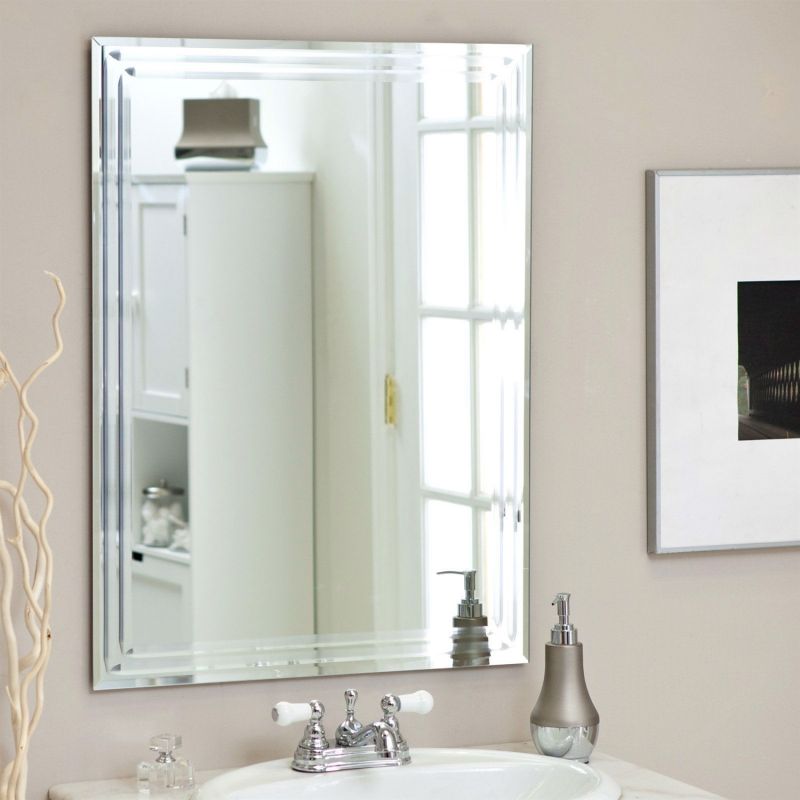 Rectangular 31.5-Inch Bathroom Vanity Wall Mirror With Triple-Bevel Design