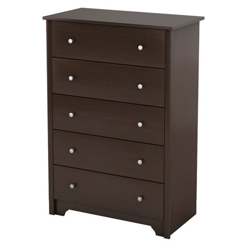 Dark Brown Chocolate Wood Finish 5-Drawer Bedroom Chest Of Drawers