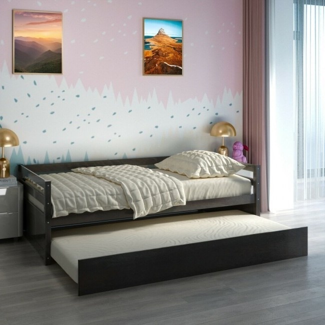 Twin/Twin Dorm Style Trundle Daybed Platform Bed Frame In Espresso