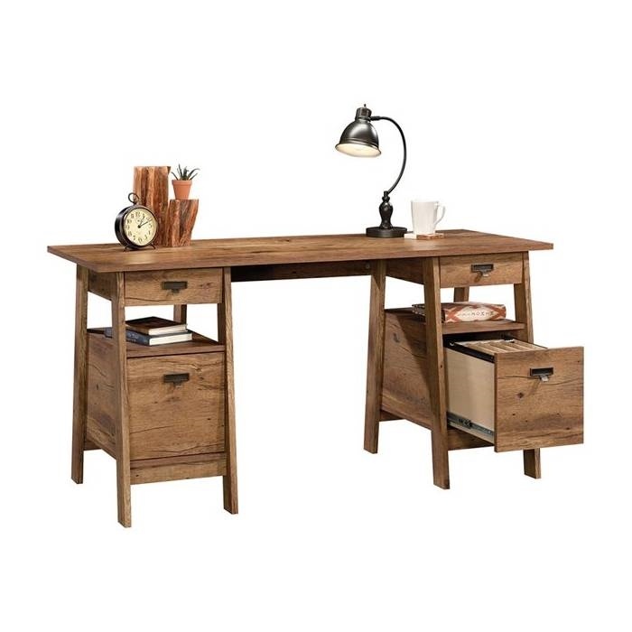 Farmhouse Rustic Oak Executive Desk W/ Filing Storage