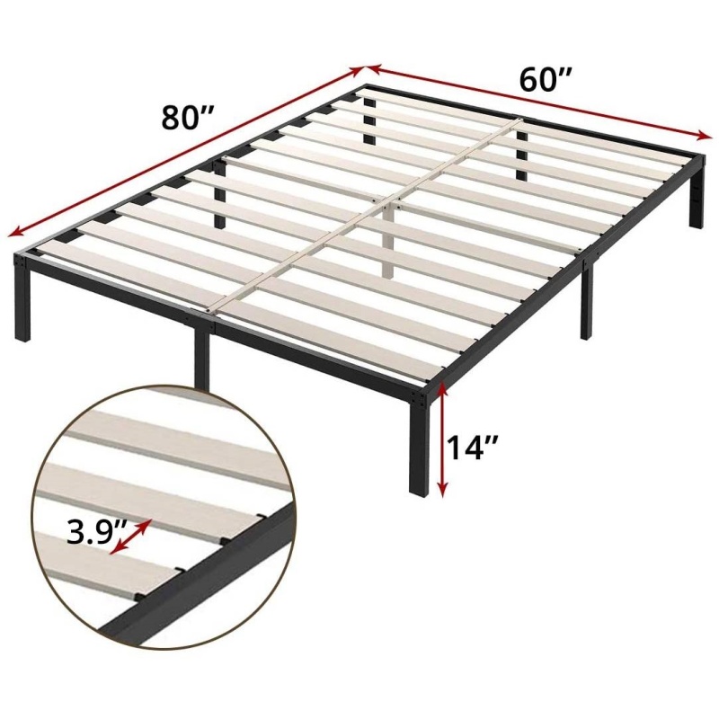 Queen Heavy Duty Metal Platform Bed Frame With Wood Slats 3,500 Lbs