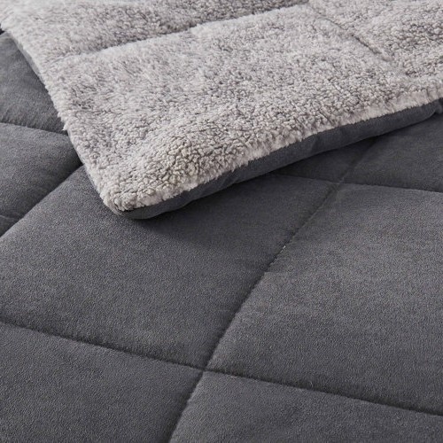 Full/Queen Plush Sherpa Reversible Micro Suede Comforter Set In Gray