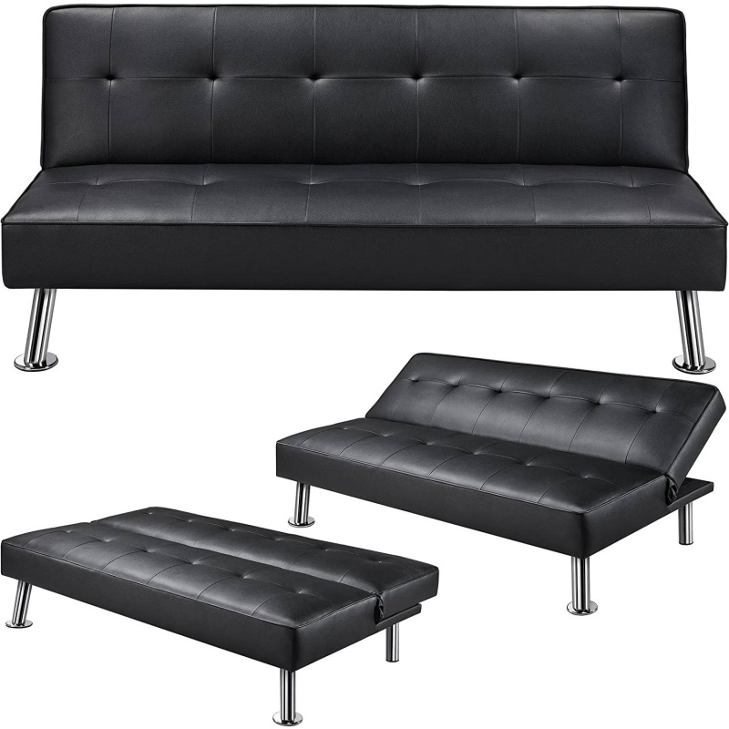 Black Faux Leather Click Clack Adjustable Futon Sleeper Sofa   Detail Eb2491462857759446ac03424b381145 