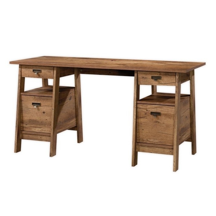 Farmhouse Rustic Oak Executive Desk W/ Filing Storage