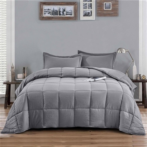 Full/Queen Traditional Microfiber Reversible Comforter Set in Grey