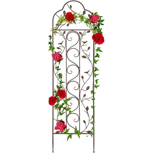 60-Inch Tall Outdoor Iron Garden Trellis in Bronze Metal Finish