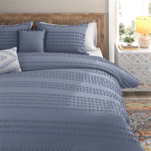 Full/Queen Size 5-Piece 100-Percent Cotton Clip Dot Comforter Set in Denim Blue