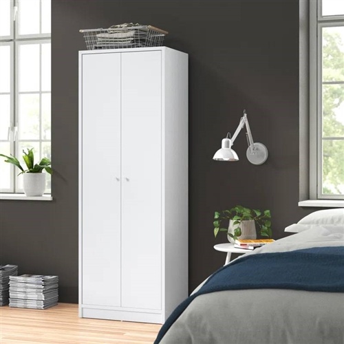 Modern White 2-Door Wardrobe Armoire Cabinet With Clothes Hanging Rod