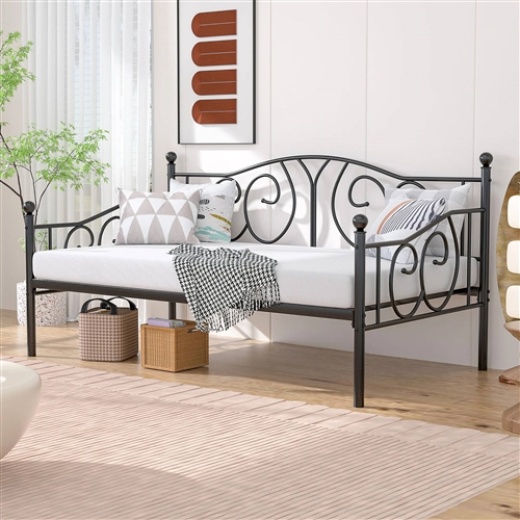Twin Size Victorian Black Metal Daybed Frame - 350 Lbs. Weight Capacity