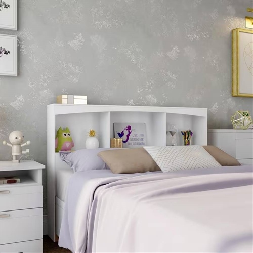 Full Size Modern Farmhouse Bookcase Headboard In White Wood Finish