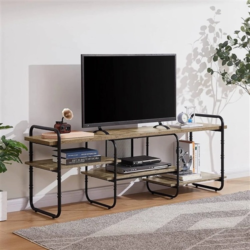 Modern Grey Wood Black Metal Entertainment Center Tv Stand For Tv Up To 75-Inch