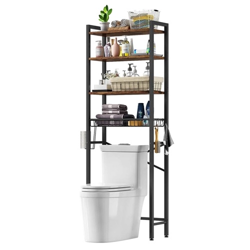 Over The Toilet Storage Freestanding Industrial Metal Wood Shelving Unit