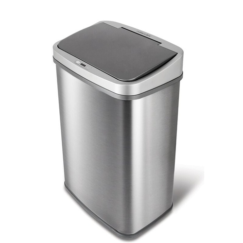 Grey 13-Gallon Stainless Steel Kitchen Trash Can With Motion Sensor Lid