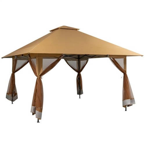 Brown 13 X 13 Ft Pop-Up Gazebo Outdoor Canopy W/ Mesh Mosquito Netting Sidewalls