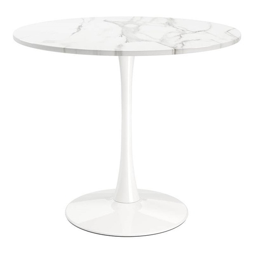 Modern Classic 35-Inch Round Pedestal Dining Table Marble Top with White Base