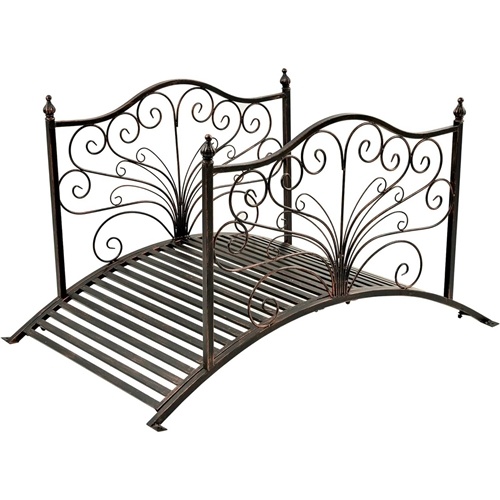 Outdoor 4-Ft Heavy Duty Metal Garden Bridge in Black Bronze Finish