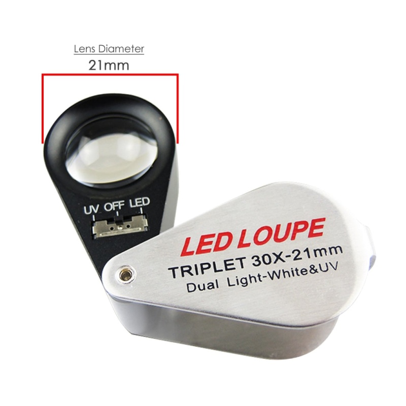 Mini 30X Jeweler Loupe Magnifier + Led & Uv Light 21Mm Lens