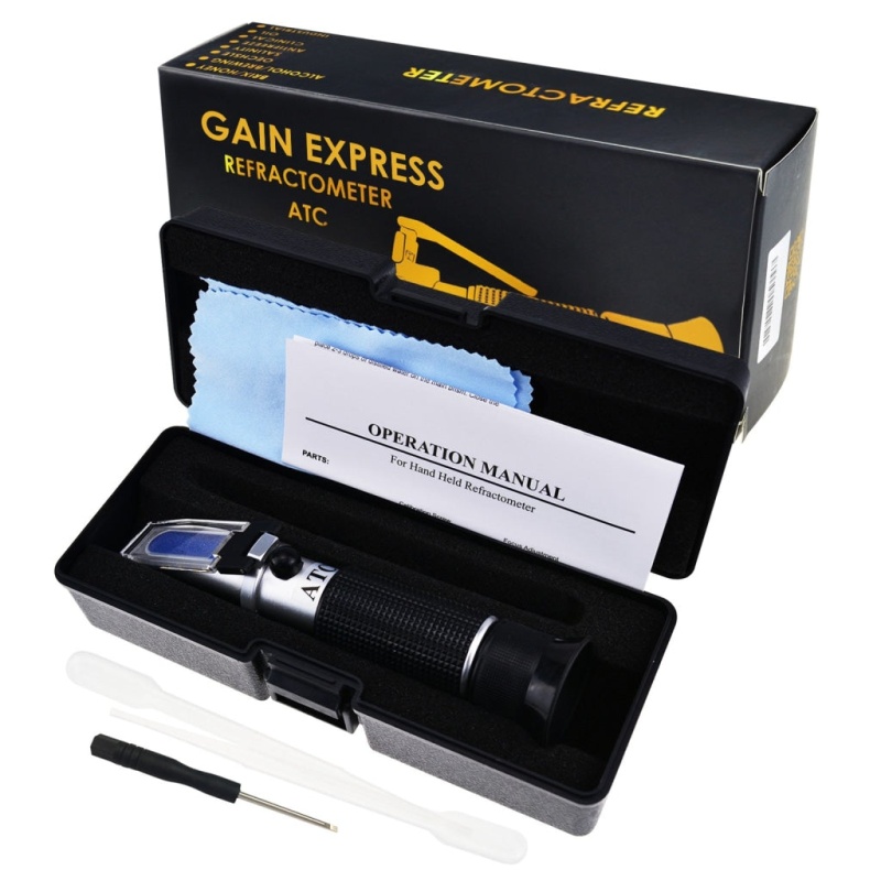 Handheld 0-32% Brix Refractometer With Atc, 0-140°Oe, 0-27Kmw/Babo, Oechsle, For Brandy, Beer Worth